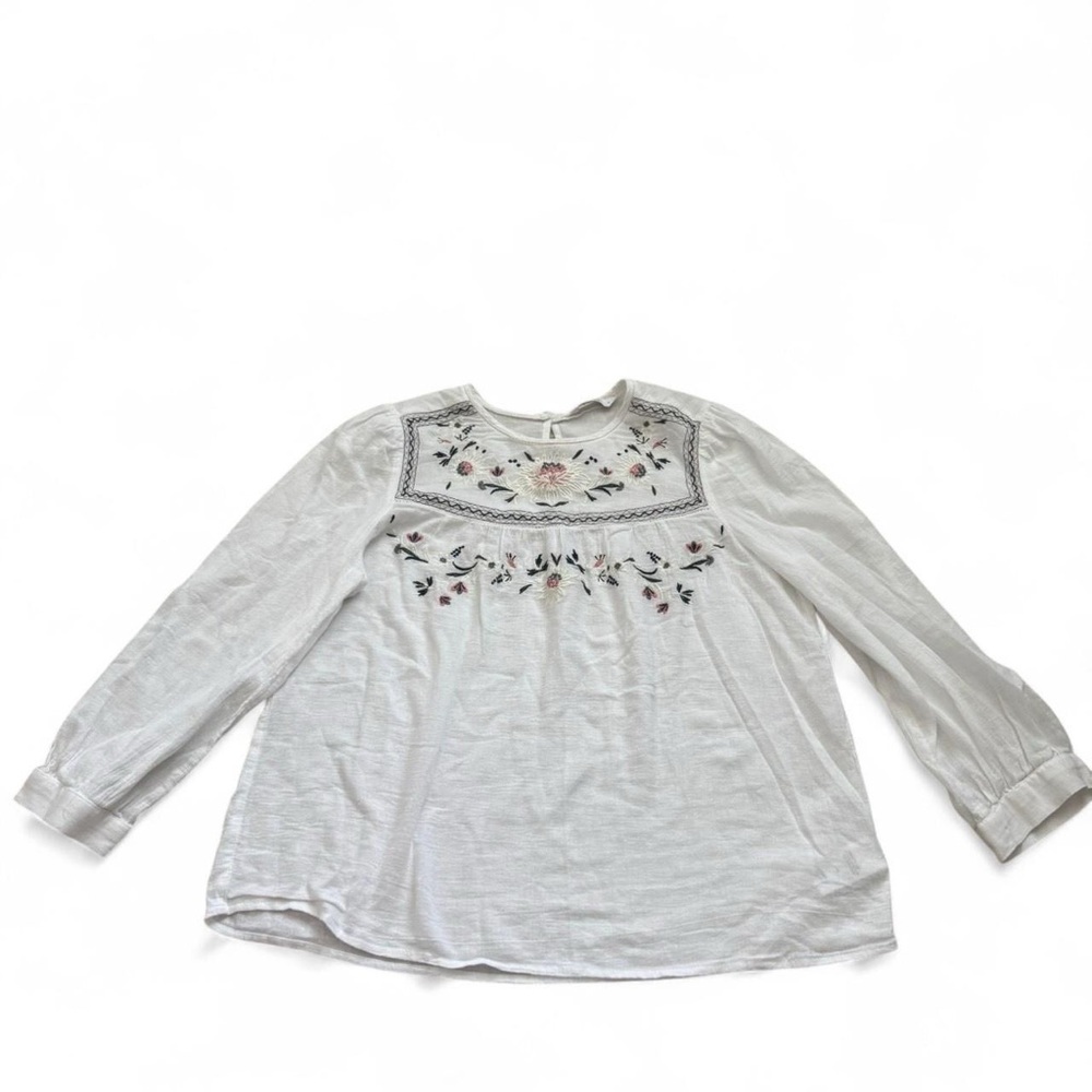 Lucky Brand Embroidered Yoke Cotton Peasant Top - Picture 5 of 11